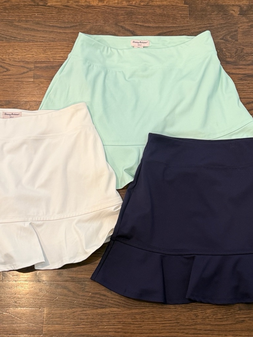 Lot of 3 Tommy Bahama Golf Ruffled Skirts Size Small - Navy, White, Green